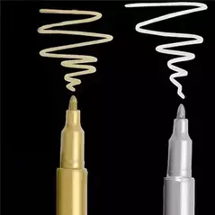 2Pcs Golden And Silver Metallic Markers Pen, Highlighter Marker - Trademart.pk