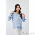 West Line Women Sky Blue Solid Silk Top, Womens Tops - Trademart.pk