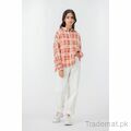 West Line Women Peach Checkered Chiffon Shirt, Womens Shirts - Trademart.pk