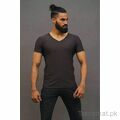 Lycra V-Neck T-Shirt - Mocha Brown, Men T-Shirts - Trademart.pk