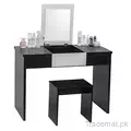 European Style Black and White Lift to Open Top Dressing Makeup Vanity Table with Mirror Storage Department Stool., Dresser - Dressing Table - Trademart.pk