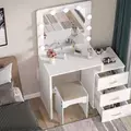 Wooden White Corner 5 Drawers Dressing Table with Stool and Mirror Set for Bedroom, Dresser - Dressing Table - Trademart.pk