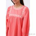 Embroidered Top with Elasticated Sleeves, Womens Tops - Trademart.pk