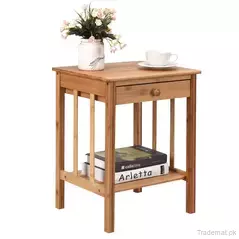 Bamboo Nightstand End Table Drawer Storage Shelf Side Table Multipurpose, Bedside Tables - Trademart.pk