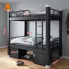 Black Double Bed in School Dormitory with Storage Cabinet, a Variety of Styles Can Be Customized., Bunk Bed - Trademart.pk