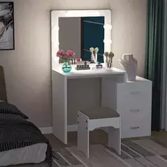 Modern Girl Wood Furniture Mirror Dressing Table with LED Lights for Bedroom, Dresser - Dressing Table - Trademart.pk