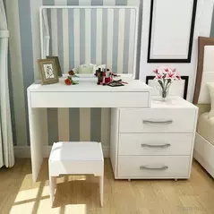 Vanity Makeup Table Wood Stool Dressing Table Mirrored Modern Dresser with Mirrors, Dresser - Dressing Table - Trademart.pk