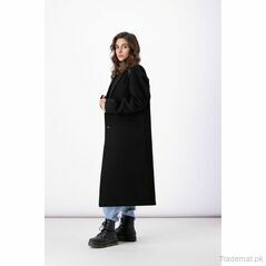 West Line Women Black Solid Longline Coat, Women Coat - Trademart.pk