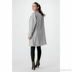 West Line Women Grey Solid Longline Coat, Women Coat - Trademart.pk