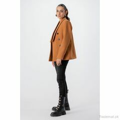 West Line Women Brown Solid Wool Coat, Women Coat - Trademart.pk