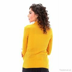 West Line Women Yellow Roll Cut Neck Sweater, Women Sweater - Trademart.pk