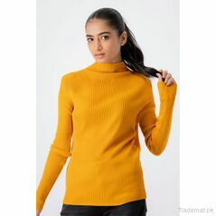 West Line Women Yellow Round Neck Sweater, Women Sweater - Trademart.pk