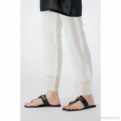 East Line Women White Cotton Embroidery Stitched Trouser, Women Trousers - Trademart.pk