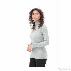 West Line Women Sky High Neck With Sleeve Button Sweater, Women Sweater - Trademart.pk