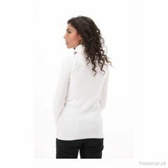 West Line Women White High Neck With Sleeve Button Sweater, Women Sweater - Trademart.pk