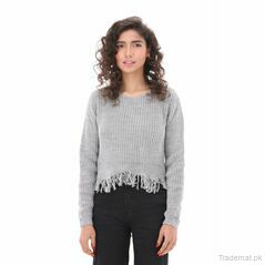 West Line Women Grey Bottom Cut Sweater, Women Sweater - Trademart.pk