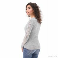 West Line Women Grey V Neck Sweater, Women Sweater - Trademart.pk