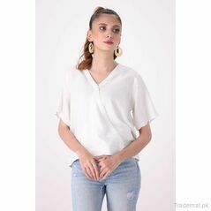 West Line Women White Solid Viscose Cotton Top, Womens Tops - Trademart.pk