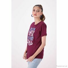 West Line Women Maroon English Caption Cotton Tee, Women T-Shirts - Trademart.pk