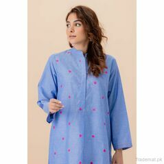East Line Women Blue Embroidered  Stitched Kurta, Women Kurtas - Trademart.pk