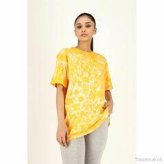 Women Level Yellow Flower Tie Dye Cotton Oversized Top, Women T-Shirts - Trademart.pk