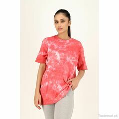 Women Level Red Flower Tie Dye Cotton Oversized Top, Women T-Shirts - Trademart.pk