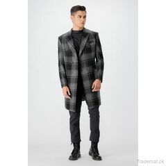West Line Men Grey Check Wool Overcoat,  Blazers - Trademart.pk
