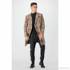 West Line Men Brown Check Wool Overcoat,  Blazers - Trademart.pk