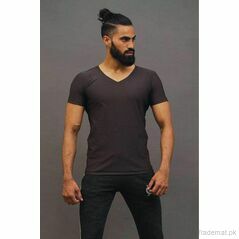 Lycra V-Neck T-Shirt - Mocha Brown, Men T-Shirts - Trademart.pk