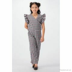 Yellow Bee Girls White And Black Check Jump Suits, Girls Jumpsuits - Trademart.pk