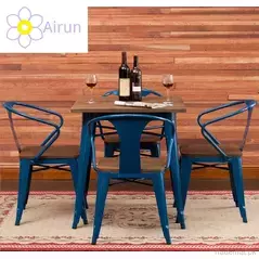 Industrial Vintage Multi Color Distress Finish Square Dining Table Metal Restaurant, Cafe Hotel Square Metal Dining Table, Dining Tables - Trademart.pk