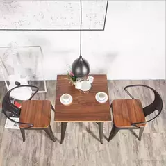 Steel Frame Solid Wood Table Top Dining Room Cafe Tables and Chairs, Dining Tables - Trademart.pk
