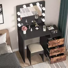 3 Drawers Makeup Dresser Dressing Table and Mirrorwith LED Lights, Dresser - Dressing Table - Trademart.pk