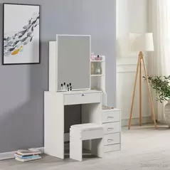 Bedroom Furniture 6 Drawers Makeup Vanity Storage Solid Wood Tables Dresser with Mirror and Chair, Dresser - Dressing Table - Trademart.pk