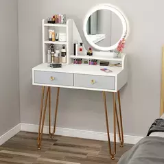 Bedroom Furniture with LED Light Dressing Table Mirror with Metal Legs Modern Dresser with Mirror Drawer Dresser, Dresser - Dressing Table - Trademart.pk