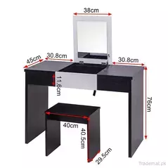 European Style Black and White Lift to Open Top Dressing Makeup Vanity Table with Mirror Storage Department Stool., Dresser - Dressing Table - Trademart.pk