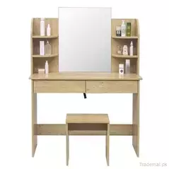European Style White Dressing Makeup Vanity Table with Mirror 2 Drawer Shelf., Dresser - Dressing Table - Trademart.pk