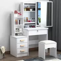 Mirrored Vanity Dresser Set with 4 Drawers Make up Desk Girl? S Bedroom Dressing Table, Dresser - Dressing Table - Trademart.pk