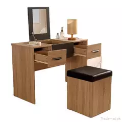 Home Furniture 2 Drawer Dressing Table Desk with Mirrored and Stool., Dresser - Dressing Table - Trademart.pk