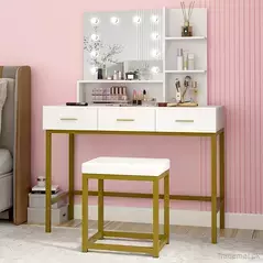 White Makeup Dressing Table with 3 Drawers for Women Girls, Dresser - Dressing Table - Trademart.pk
