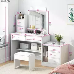 Makeup Table All Wood Dressing Table Mirrored Modern Dresser with Mirrors, Dresser - Dressing Table - Trademart.pk