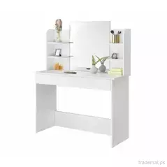Modern Corner Dressing Table with 2 Drawers Stool-Makeup Dresser with Mirror White and Black, Dresser - Dressing Table - Trademart.pk