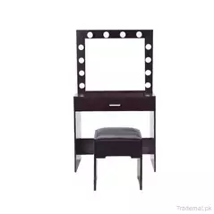 Modern Makeup Vanity Table with Mirror and Bulbs Light and Stool with PU Cushion Customized., Dresser - Dressing Table - Trademart.pk