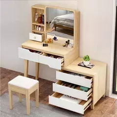Modern Nordic Design Bedroom Makeup Vanity Set Dressing Table with Mirror and Stool, Dresser - Dressing Table - Trademart.pk