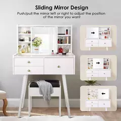 Modern Vanity Dressing Table with Sliding Mirror 3 Drawers 6 Shelves., Dresser - Dressing Table - Trademart.pk