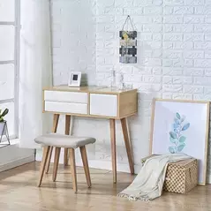 Scandinavian Bedroom1 Drawer Wooden Dresser with Vanity Makeup Mirror & Stool, Dresser - Dressing Table - Trademart.pk