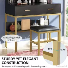 Dressing Table with Illuminated Mirror and Stool, 2 Drawers and Storage Shelf Dressing Table, Golden Dressing Table, Dresser - Dressing Table - Trademart.pk