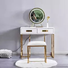 Luxury Gold Black Gloss Modern Dressing Table Set with Mirror and Stool, Dresser - Dressing Table - Trademart.pk