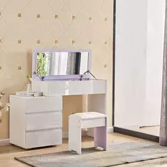 Modern 3 Drawers Storage Dressing Table with Flip-up Mirror, White Finsh, Dresser - Dressing Table - Trademart.pk