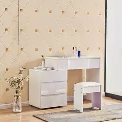 Modern 3 Drawers Storage Dressing Table with Flip-up Mirror, White Finsh, Dresser - Dressing Table - Trademart.pk